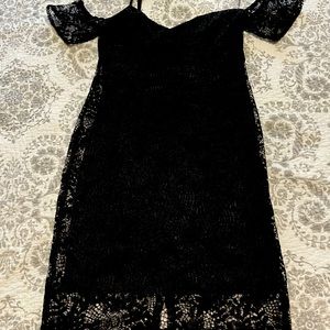 Guess?!? Lace peep-shoulder cocktail dress